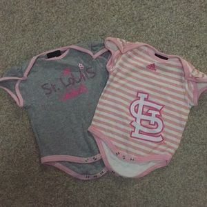 EUC 2 Adidas size 3/6M girls Cardinals onesies